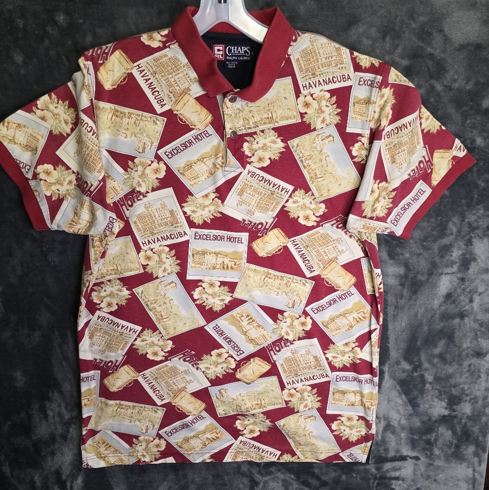 VTG Chaps Ralph Lauren Hawaiian Polo Shirt Size M Havana Cuba Excelsior Mens